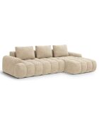 Canapé d'angle droit en Velours convertible avec coffre Linz 3 places beige clair - 275x142x84 cm
