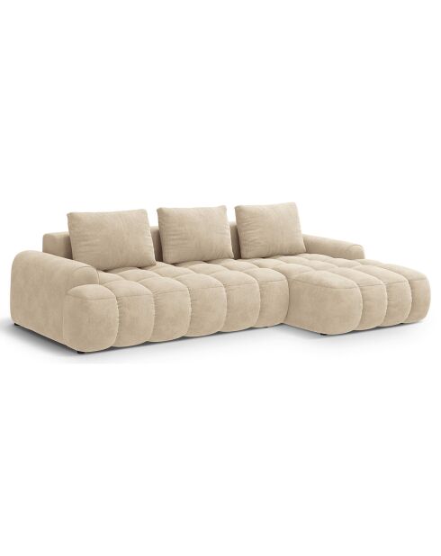 Canapé d'angle droit en Velours convertible avec coffre Linz 3 places beige clair - 275x142x84 cm