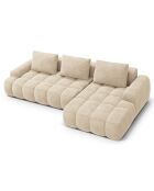 Canapé d'angle droit en Velours convertible avec coffre Linz 3 places beige clair - 275x142x84 cm