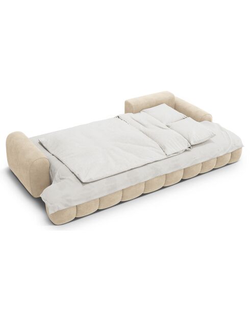 Canapé d'angle droit en Velours convertible avec coffre Linz 3 places beige clair - 275x142x84 cm
