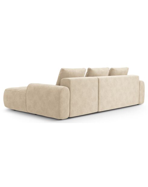 Canapé d'angle droit en Velours convertible avec coffre Linz 3 places beige clair - 275x142x84 cm
