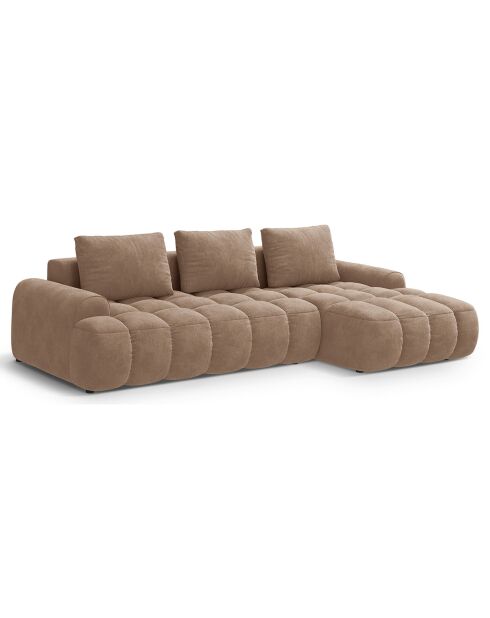 Canapé d'angle droit en Velours convertible avec coffre Linz 3 places beige foncé - 275x142x84 cm
