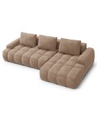 Canapé d'angle droit en Velours convertible avec coffre Linz 3 places beige foncé - 275x142x84 cm