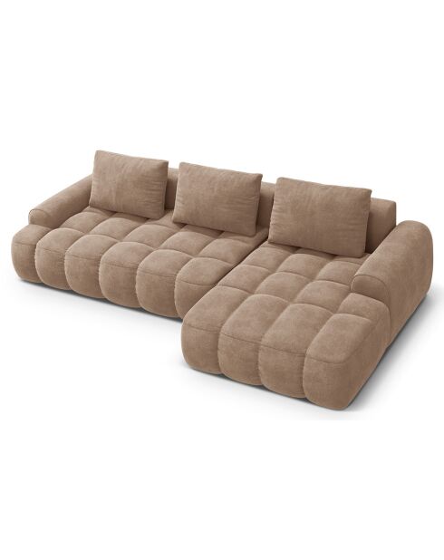 Canapé d'angle droit en Velours convertible avec coffre Linz 3 places beige foncé - 275x142x84 cm