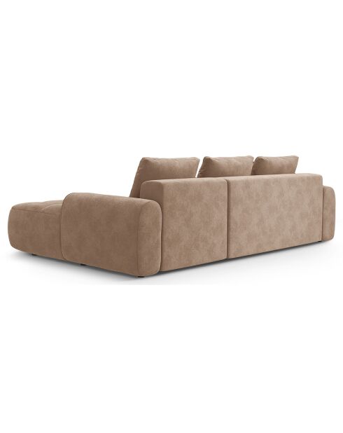 Canapé d'angle droit en Velours convertible avec coffre Linz 3 places beige foncé - 275x142x84 cm