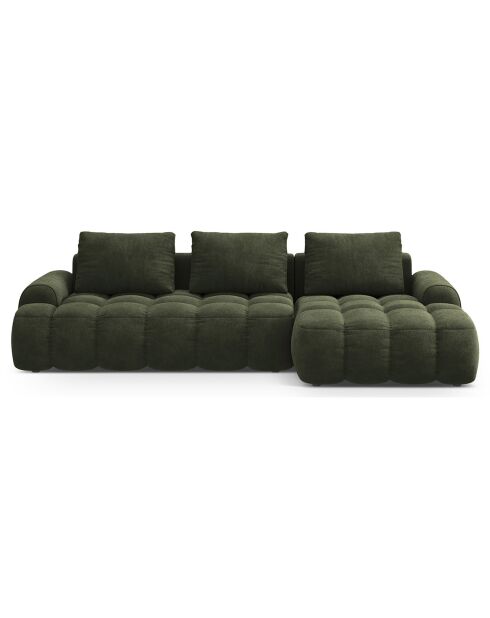 Canapé d'angle droit en Velours convertible avec coffre Linz 3 places vert - 275x142x84 cm