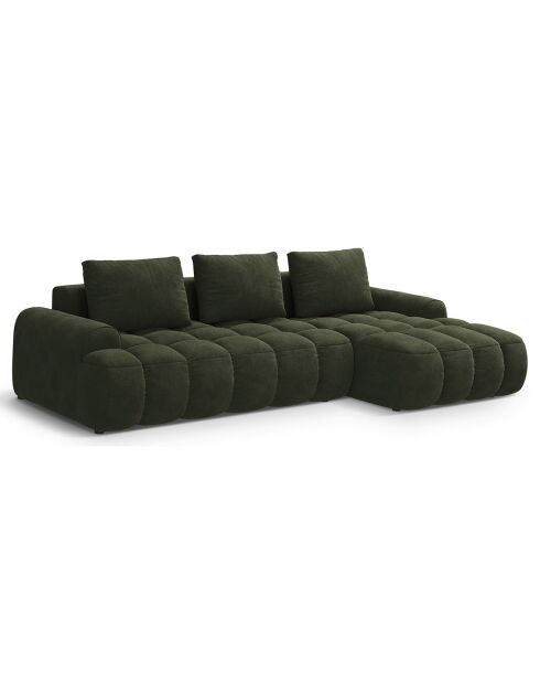 Canapé d'angle droit en Velours convertible avec coffre Linz 3 places vert - 275x142x84 cm