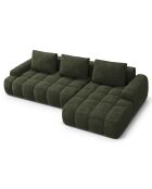 Canapé d'angle droit en Velours convertible avec coffre Linz 3 places vert - 275x142x84 cm