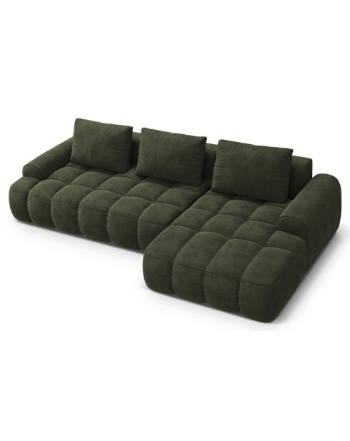 Canapé d'angle droit en Velours convertible avec coffre Linz 3 places vert - 275x142x84 cm