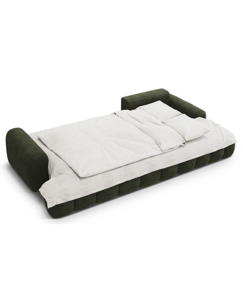 Canapé d'angle droit en Velours convertible avec coffre Linz 3 places vert - 275x142x84 cm