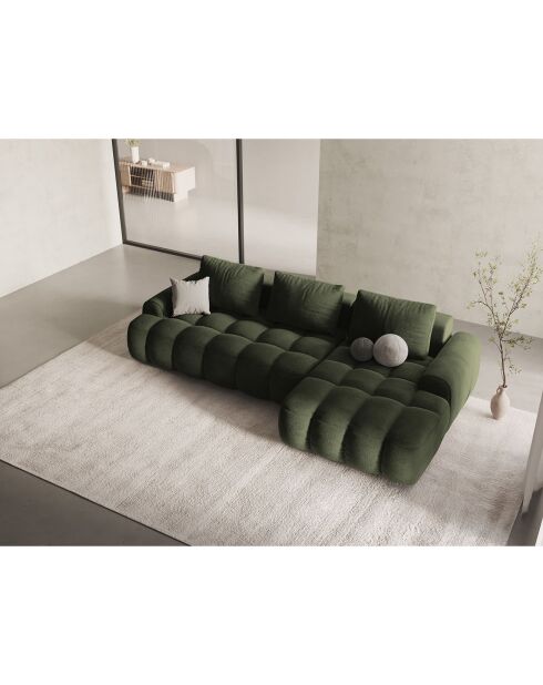 Canapé d'angle droit en Velours convertible avec coffre Linz 3 places vert - 275x142x84 cm