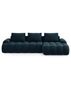Canapé d'angle droit en Velours convertible avec coffre Linz 3 places pétrole profond - 275x142x84 cm