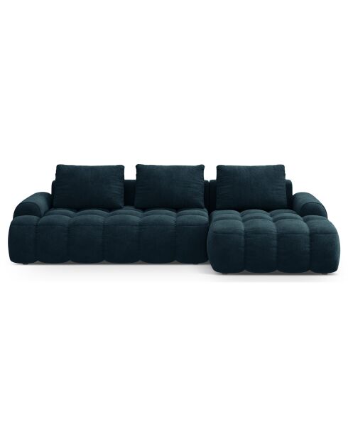 Canapé d'angle droit en Velours convertible avec coffre Linz 3 places pétrole profond - 275x142x84 cm