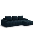 Canapé d'angle droit en Velours convertible avec coffre Linz 3 places pétrole profond - 275x142x84 cm