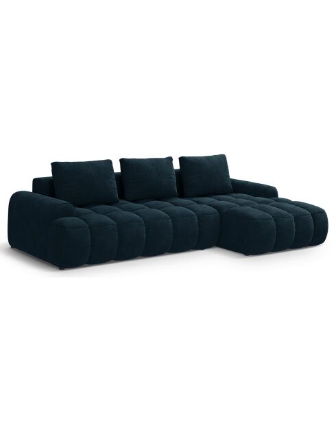 Canapé d'angle droit en Velours convertible avec coffre Linz 3 places pétrole profond - 275x142x84 cm