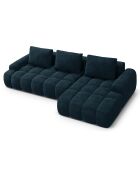 Canapé d'angle droit en Velours convertible avec coffre Linz 3 places pétrole profond - 275x142x84 cm