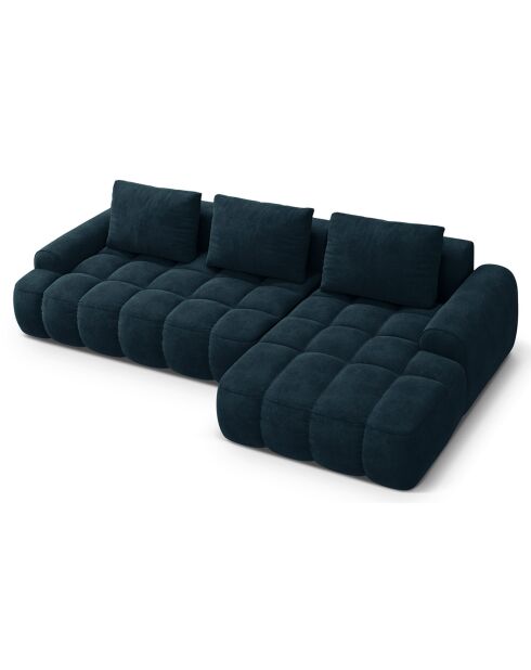 Canapé d'angle droit en Velours convertible avec coffre Linz 3 places pétrole profond - 275x142x84 cm