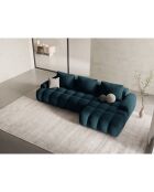 Canapé d'angle droit en Velours convertible avec coffre Linz 3 places pétrole profond - 275x142x84 cm