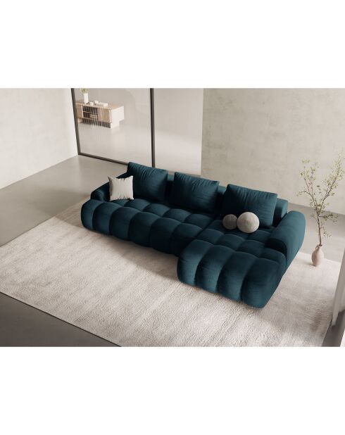 Canapé d'angle droit en Velours convertible avec coffre Linz 3 places pétrole profond - 275x142x84 cm
