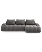 Canapé d'angle droit en Velours convertible avec coffre Linz 3 places gris - 275x142x84 cm