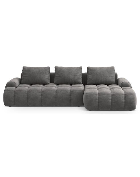 Canapé d'angle droit en Velours convertible avec coffre Linz 3 places gris - 275x142x84 cm