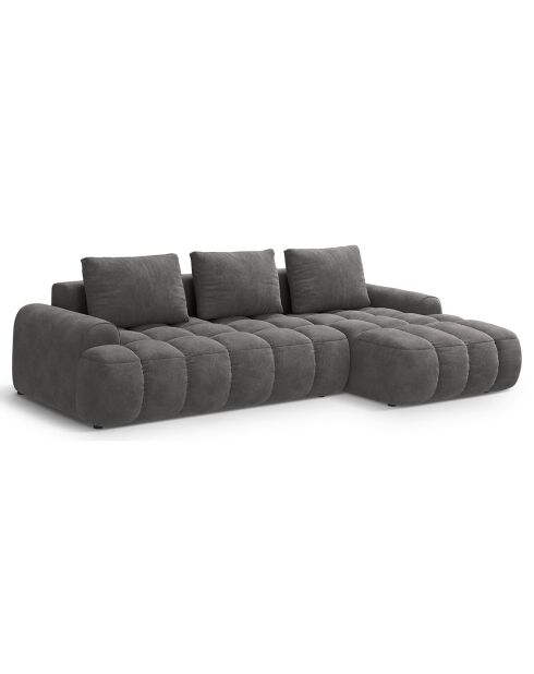 Canapé d'angle droit en Velours convertible avec coffre Linz 3 places gris - 275x142x84 cm