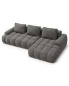 Canapé d'angle droit en Velours convertible avec coffre Linz 3 places gris - 275x142x84 cm