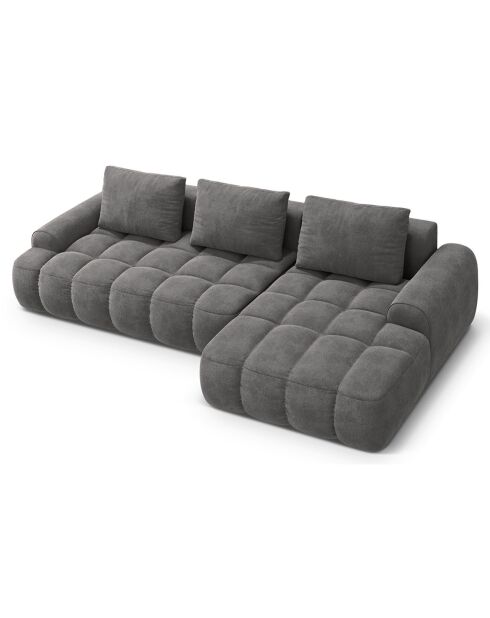 Canapé d'angle droit en Velours convertible avec coffre Linz 3 places gris - 275x142x84 cm