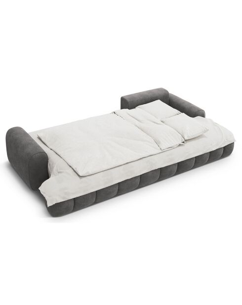 Canapé d'angle droit en Velours convertible avec coffre Linz 3 places gris - 275x142x84 cm