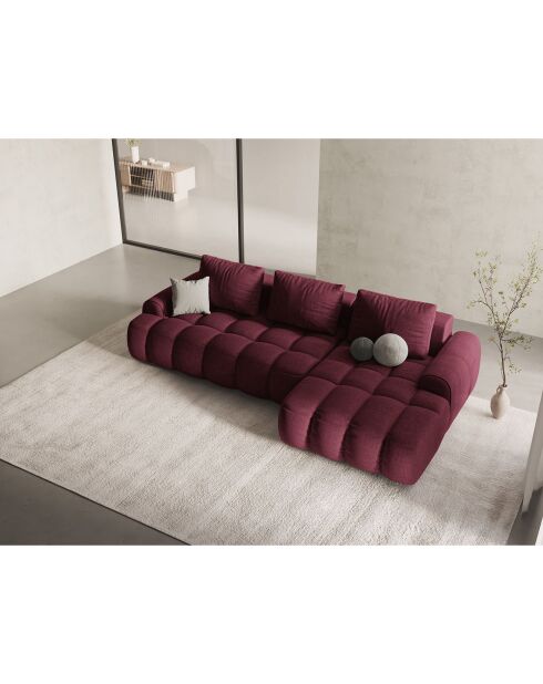 Canapé d'angle droit convertible avec coffre Linz 3 places bordeaux - 275x142x84 cm