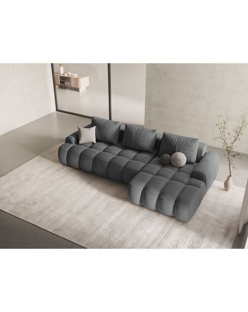 Canapé d'angle droit convertible avec coffre Linz 3 places gris - 275x142x84 cm