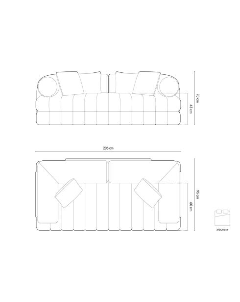 Canapé convertible Kemi 3 places gris - 206x95x70 cm