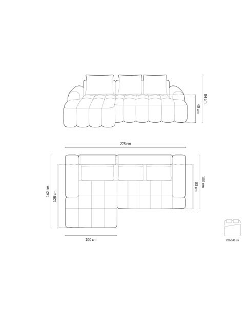 Canapé d'angle gauche en Velours convertible avec coffre Linz 3 places beige foncé - 275x142x84 cm