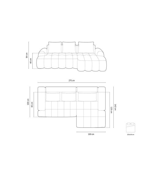 Linzer Ecksofa für 3 Personen, hellbeige, aus Samt, rechts, mit Kofferraum, 275 x 142 x 84 cm