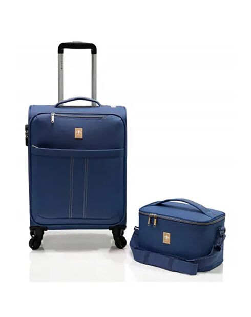 Valise Cabine 4 roues simples 55 cm & Vanity bleu marine