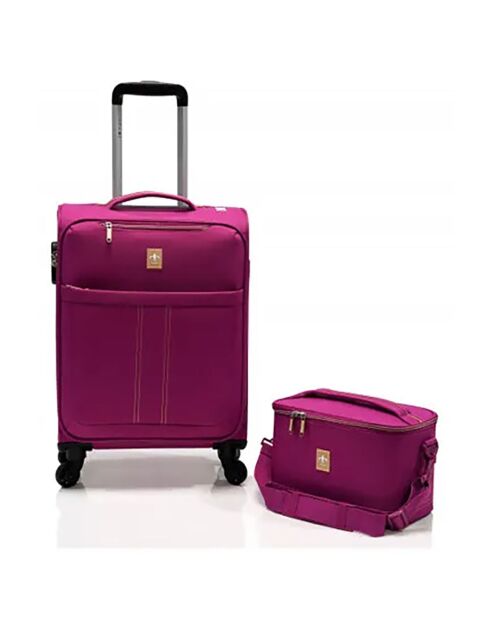 Valise Cabine 4 roues simples 55 cm & Vanity magenta