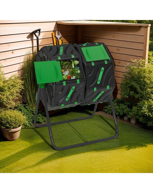 Bac de compostage rotatif double compartiments 140L noir/vert