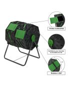Bac de compostage rotatif double compartiments 140L noir/vert