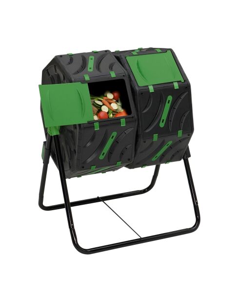 Compostiera rotante a doppio scomparto nero/verde da 140 litri