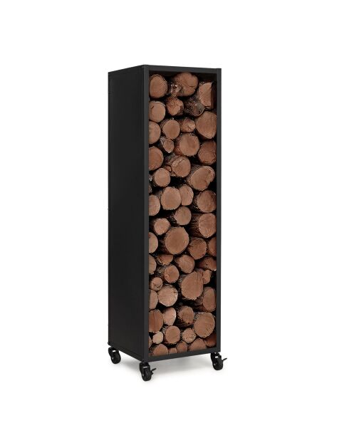Range bûches vertical 120 cm avec roulettes noir mat