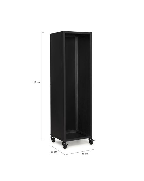 Range bûches vertical 120 cm avec roulettes noir mat