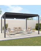 Pergola bioclimatique en acier polycarbonate 3x4m avec stores gris anthracite