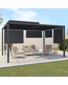 Pergola bioclimatique en acier polycarbonate 3x4m avec stores gris anthracite