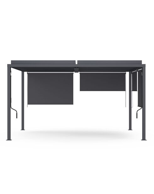 Pergola bioclimatique en acier polycarbonate 3x4m avec stores gris anthracite