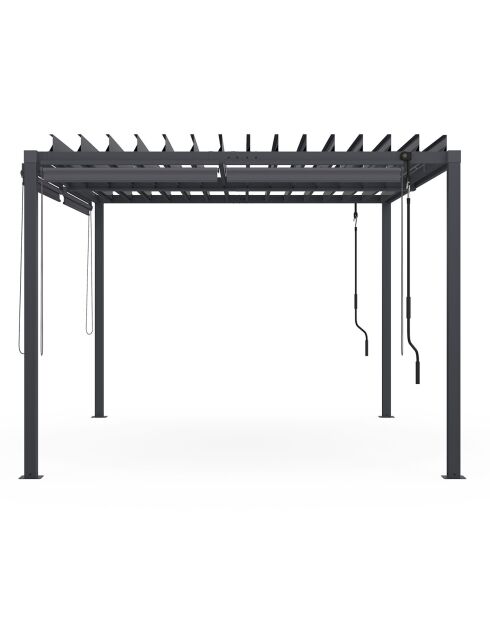 Pergola bioclimatique en acier polycarbonate 3x4m avec stores gris anthracite