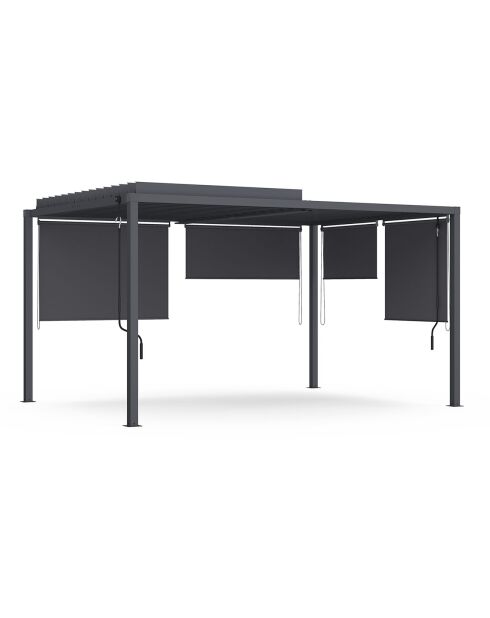 Pergola bioclimatique en acier polycarbonate 3x4m avec stores gris anthracite