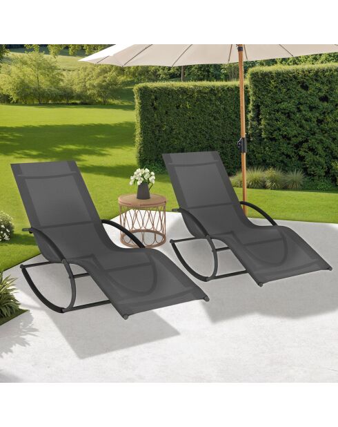 2 Transats à bascule Malawi en acier et textilène gris anthracite