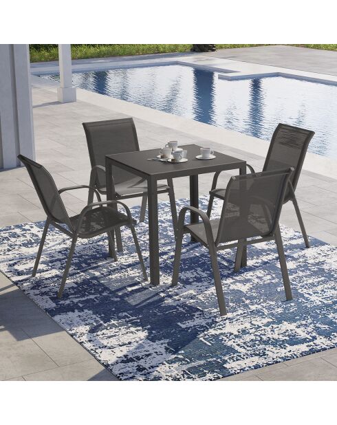 Ensemble repas Minorca 4 places gris/noir
