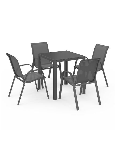 Ensemble repas Minorca 4 places gris/noir