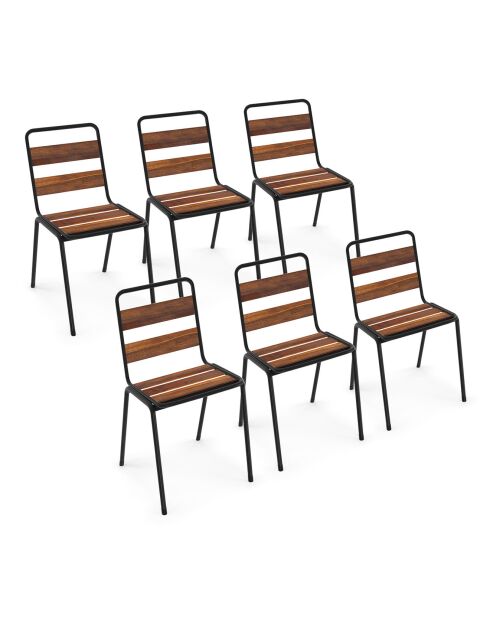 6 Chaises de jardin Acacia en métal et bois bois/noir
